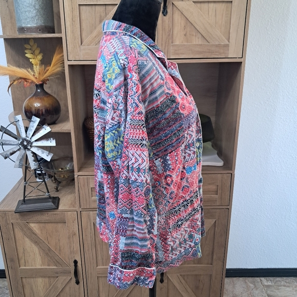 Victoria's Secret Flannel Pajama Top Colorful Embroidered Lougewear Cozy - Picture 4 of 10